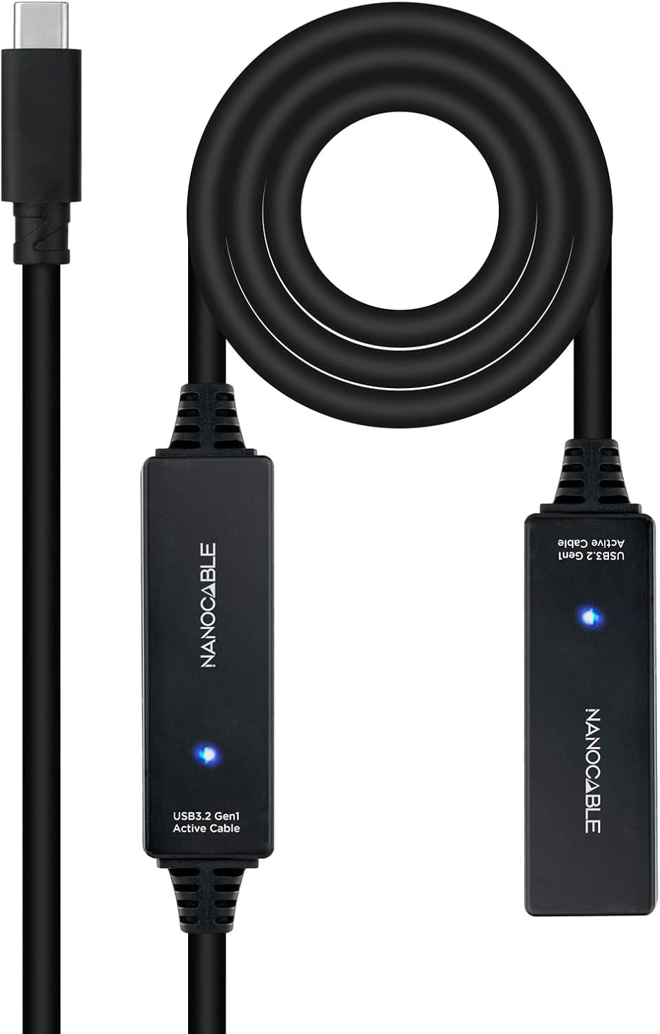 Cabo Extensor USB Tipo-C 3.2 com Amplificador Nanocable 10.01.1312/ USB Tipo-C Macho - USB Tipo-C Fêmea/ 10m/ Preto
