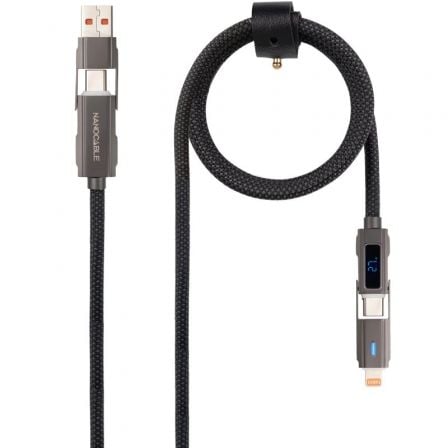 Cabo USB 2.0 Tipo-C Nanocable 10.01.2501/ USB Tipo-C Macho + USB Macho - USB Tipo-C Macho + Lightning Macho/ Até 27W/ 480Mbps/ 1m/ Preto