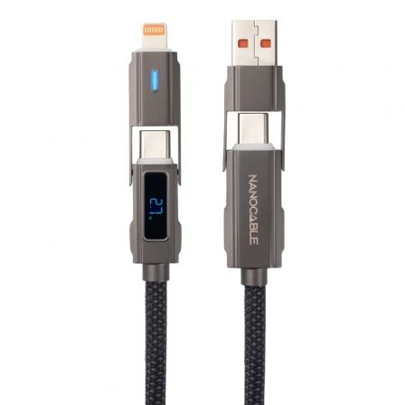 Cabo USB 2.0 Tipo-C Nanocable 10.01.2501/ USB Tipo-C Macho + USB Macho - USB Tipo-C Macho + Lightning Macho/ Até 27W/ 480Mbps/ 1m/ Preto - Imagem 2
