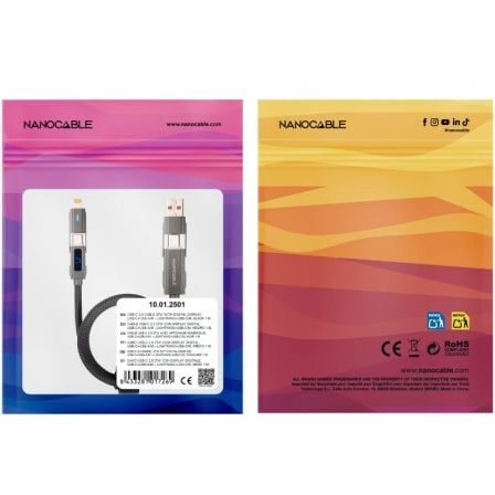Cabo USB 2.0 Tipo-C Nanocable 10.01.2501/ USB Tipo-C Macho + USB Macho - USB Tipo-C Macho + Lightning Macho/ Até 27W/ 480Mbps/ 1m/ Preto - Imagem 3