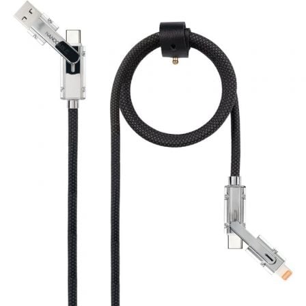 Cabo USB 2.0 Tipo-C Nanocable 10.01.2601/ USB Tipo-C Macho + USB Macho - USB Tipo-C Macho + Lightning Macho/ Até 27W/ 480Mbps/ 1m/ Preto