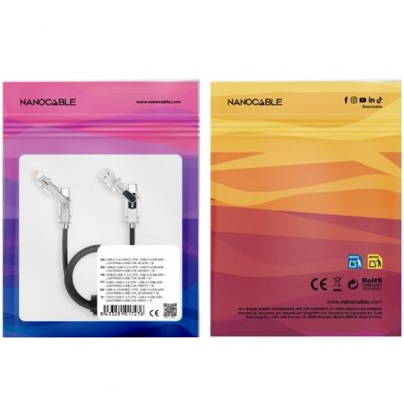 Cabo USB 2.0 Tipo-C Nanocable 10.01.2602/ USB Tipo-C Macho + USB Macho - USB Tipo-C Macho + Lightning Macho/ Até 27W/ 480Mbps/ 2m/ Preto - Imagem 4