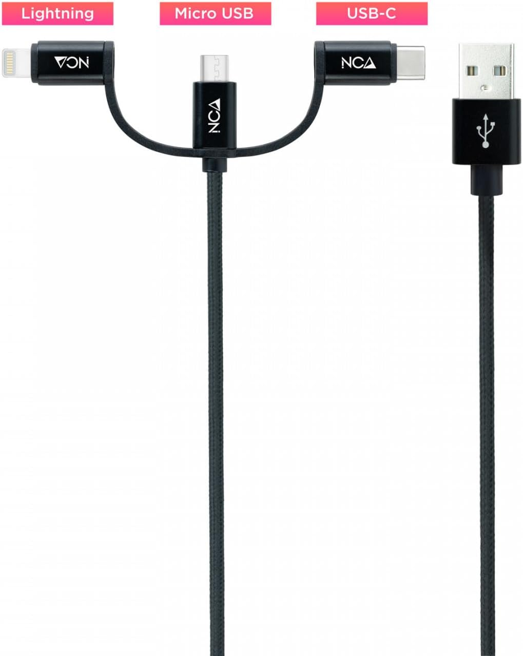 Cabo USB 2.0 Nanocable 10.01.3200/ Lightning Macho - Micro USB Macho/ USB Tipo-C Macho/ 1m/ Preto - Imagem 2