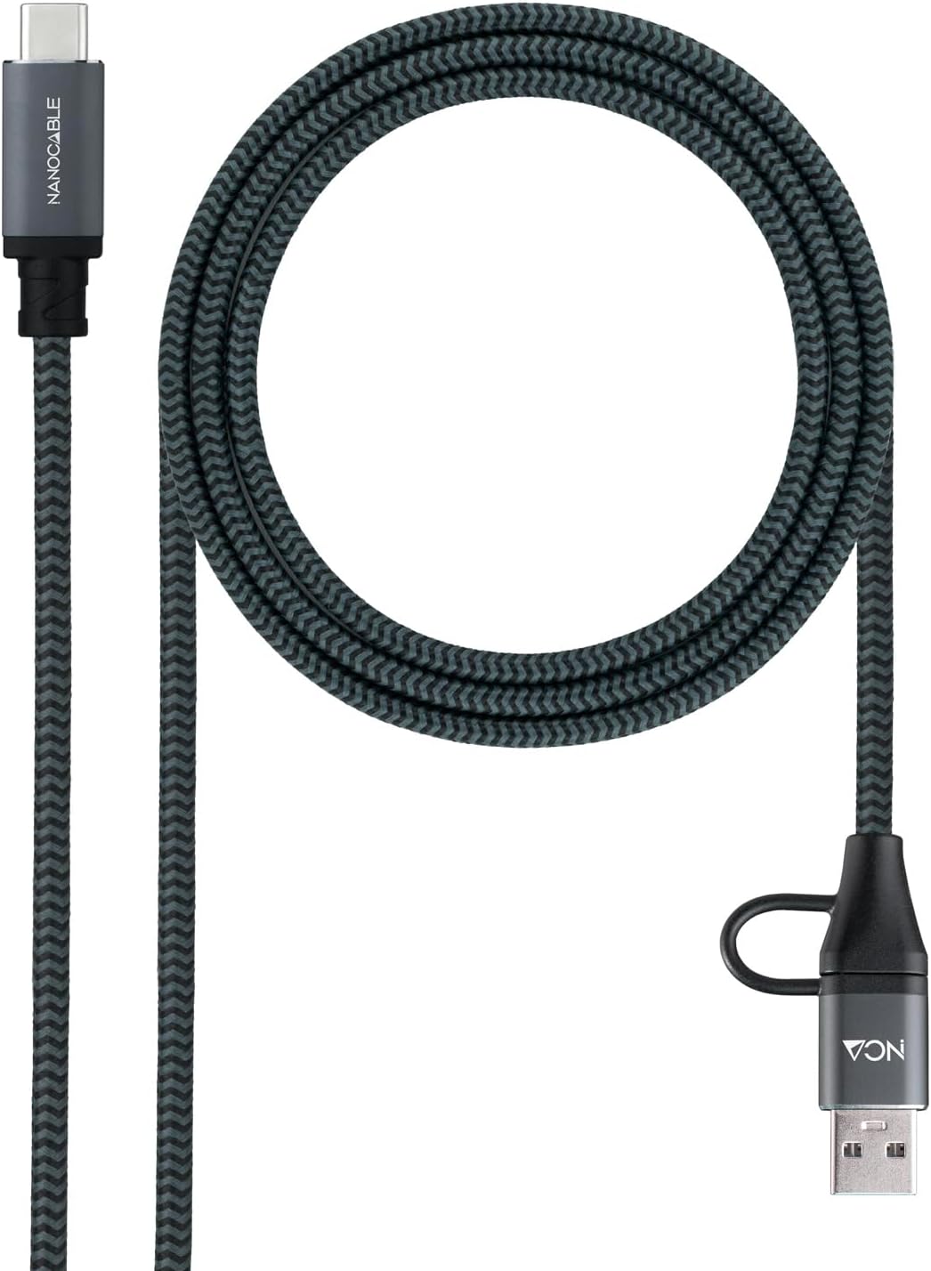 Cabo USB 3.2 Tipo-C Nanocable 10.01.4111-COMB/ USB Tipo-C Macho + USB Macho - USB Tipo-C Macho/ Até 100W/ 20Gbps/ 1m/ Cinzento e Preto