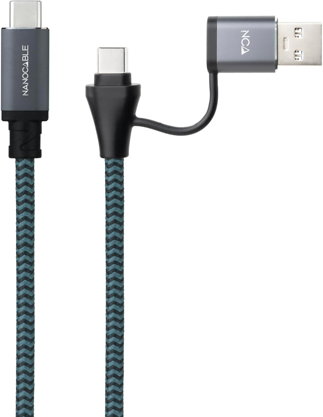 Cabo USB 3.2 Tipo-C Nanocable 10.01.4111-L150-COMB/ USB Tipo-C Macho + USB Macho - USB Tipo-C Macho/ Até 100W/ 20Gbps/ 1.5m/ Cinzento e Preto - Imagem 2