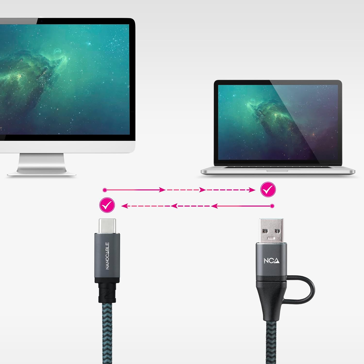 Cabo USB 3.2 Tipo-C Nanocable 10.01.4112-COMB/ USB Tipo-C Macho + USB Macho - USB Tipo-C Macho/ Até 100W/ 20Gbps/ 2m/ Cinzento e Preto - Imagem 4
