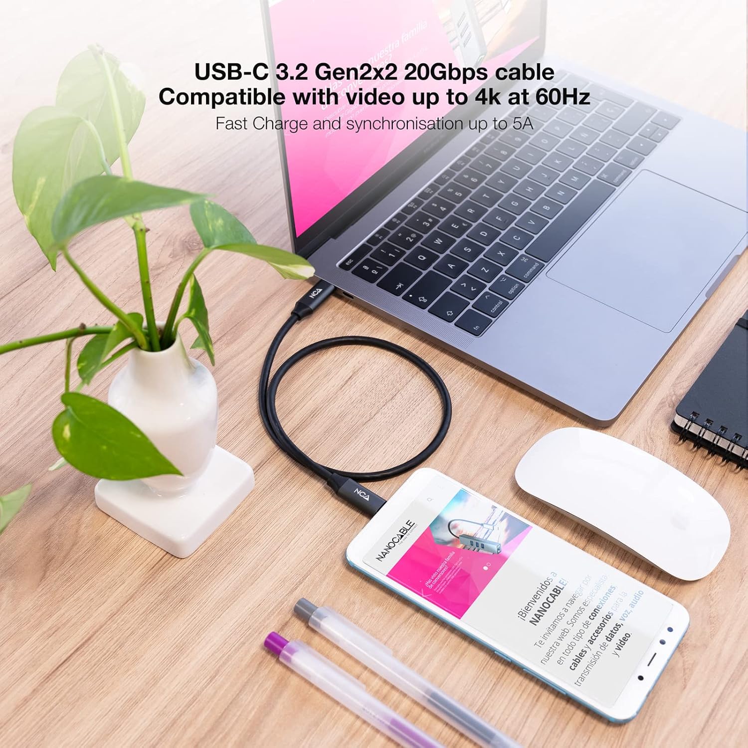 Cabo USB 3.2 Tipo-C Nanocable 10.01.4301 5A 100W/ USB Tipo-C Macho - USB Tipo-C Macho/ 1m/ Cinzento e Preto - Imagem 4