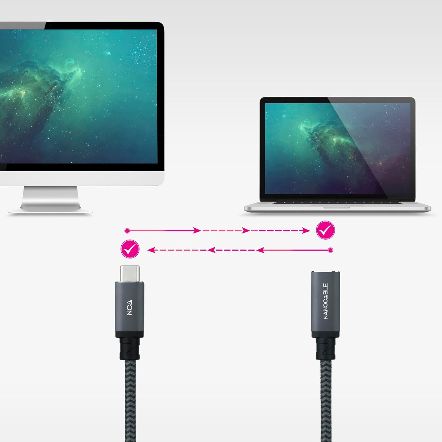 Cabo de Extensão USB Tipo-C 3.2 Nanocable 10.01.4501-L150-COMB/ USB Tipo-C Macho - USB Tipo-C Fêmea/ 1.5m/ Preto - Imagem 4