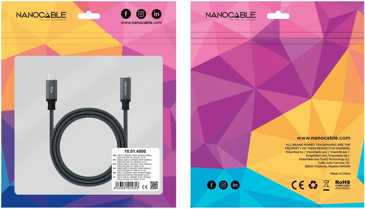 Cabo de Extensão USB Tipo-C 3.2 Nanocable 10.01.4501-L150-COMB/ USB Tipo-C Macho - USB Tipo-C Fêmea/ 1.5m/ Preto - Imagem 6
