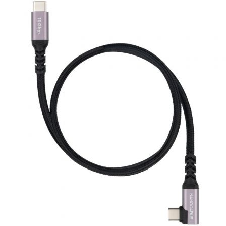 Cabo USB 3.2 Tipo-C Angulado Nanocable 10.01.4700/ USB Tipo-C Macho - USB Tipo-C Macho/ Até 100W/ 10Gbps/ 50cm/ Preto