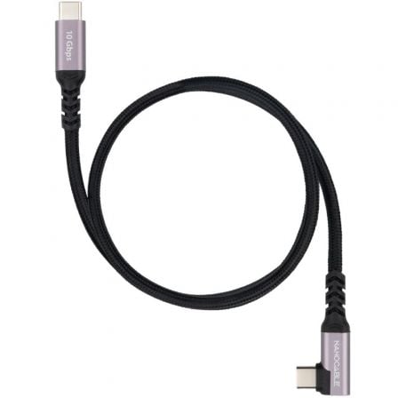 Cabo USB 3.2 Tipo-C Angulado Nanocable 10.01.4702/ USB Tipo-C Macho - USB Tipo-C Macho/ Até 100W/ 10Gbps/ 2m/ Preto