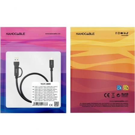 Cabo USB 3.2 Tipo-C Nanocable 10.01.4800/ USB Tipo-C Macho/ USB Macho - USB Tipo-C Macho/ Até 60W/ 10Gbps/ 50cm/ Preto - Imagem 3