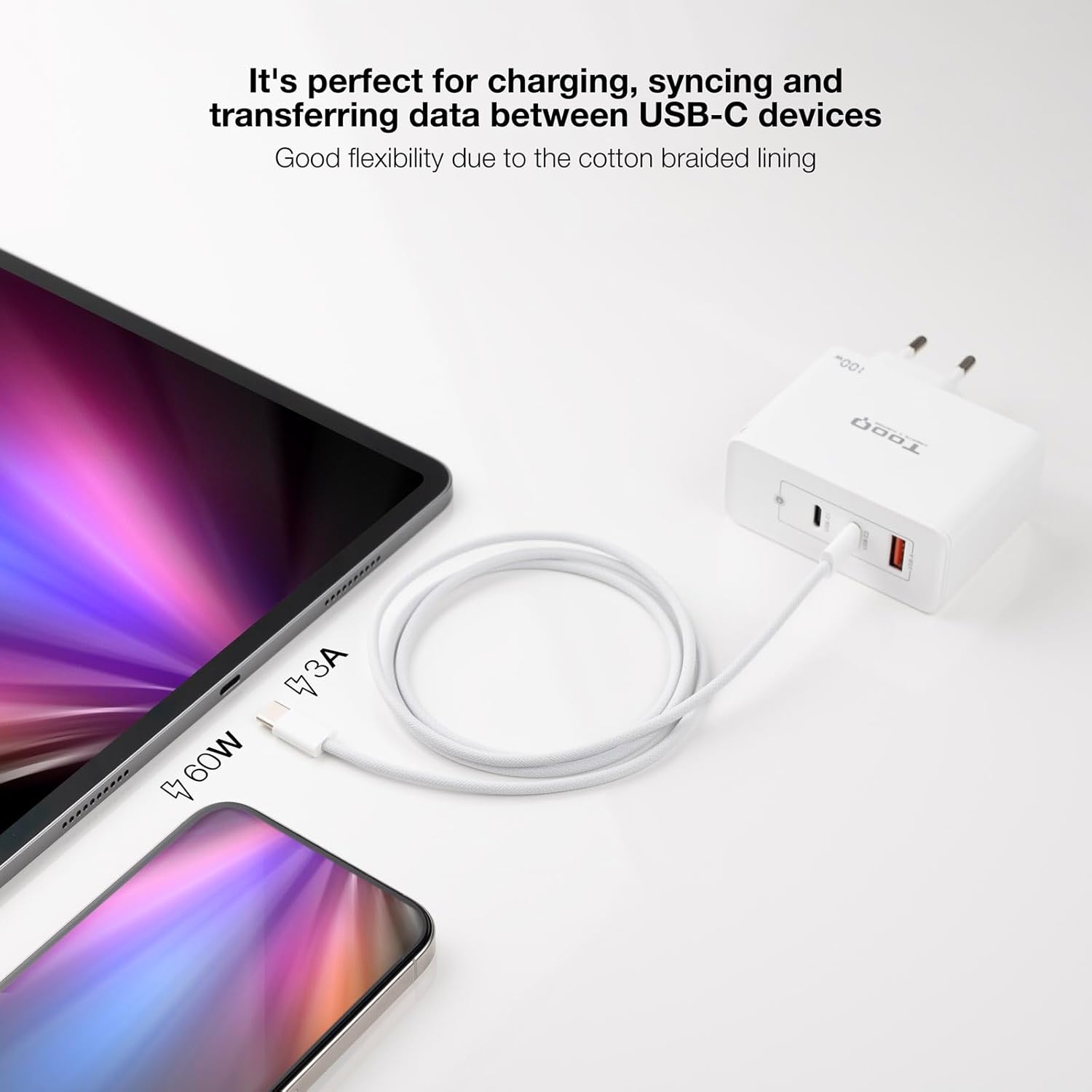 Cabo USB 2.0 Tipo-C Nanocable 10.01.6001-CO/ USB Tipo-C Macho - USB Tipo-C Macho/ Até 60W/ 480Mbps/ 1m/ Branco - Imagem 6