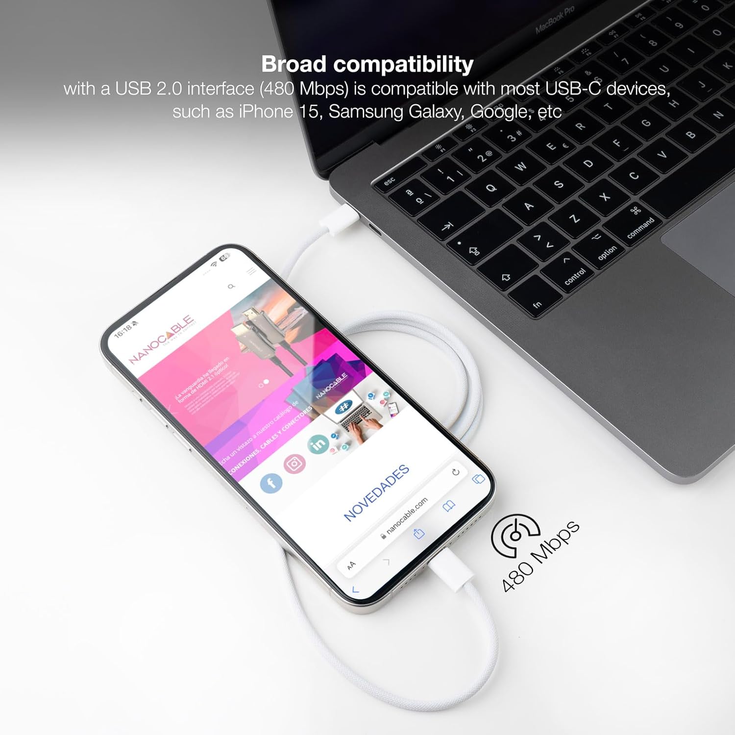 Cabo USB 2.0 Tipo-C Nanocable 10.01.6001-CO/ USB Tipo-C Macho - USB Tipo-C Macho/ Até 60W/ 480Mbps/ 1m/ Branco - Imagem 5