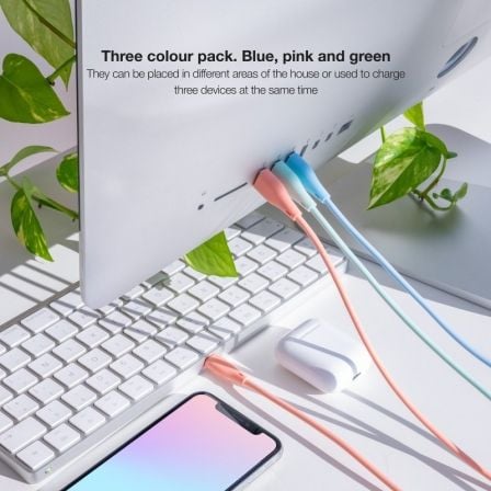 Cabos USB 2.0 Lightning Nanocable 10.10.0401-A1/ USB Macho - Lightning Macho/ 1m/ 3 Unidades/ Rosa, Azul e Verde - Imagem 4