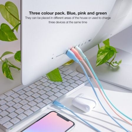 Cabos USB 2.0 Lightning Nanocable 10.10.0401-CO1/ USB Macho - Lightning Macho/ 1m/ 3 Unidades/ Rosa, Azul e Verde - Imagem 4