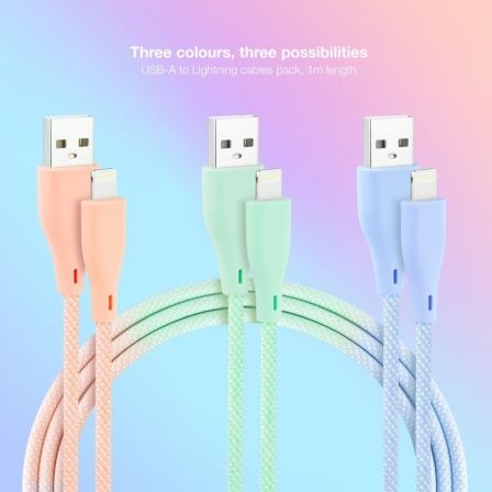 Cabos USB 2.0 Lightning Nanocable 10.10.0401-CO1/ USB Macho - Lightning Macho/ 1m/ 3 Unidades/ Rosa, Azul e Verde - Imagem 2