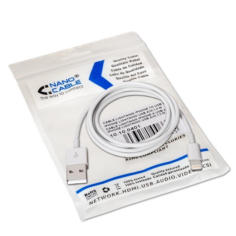 Cabo USB 2.0 Lightning Nanocable 10.10.0402/ USB Macho - Lightning Macho/ 2m/ Branco - Imagem 4