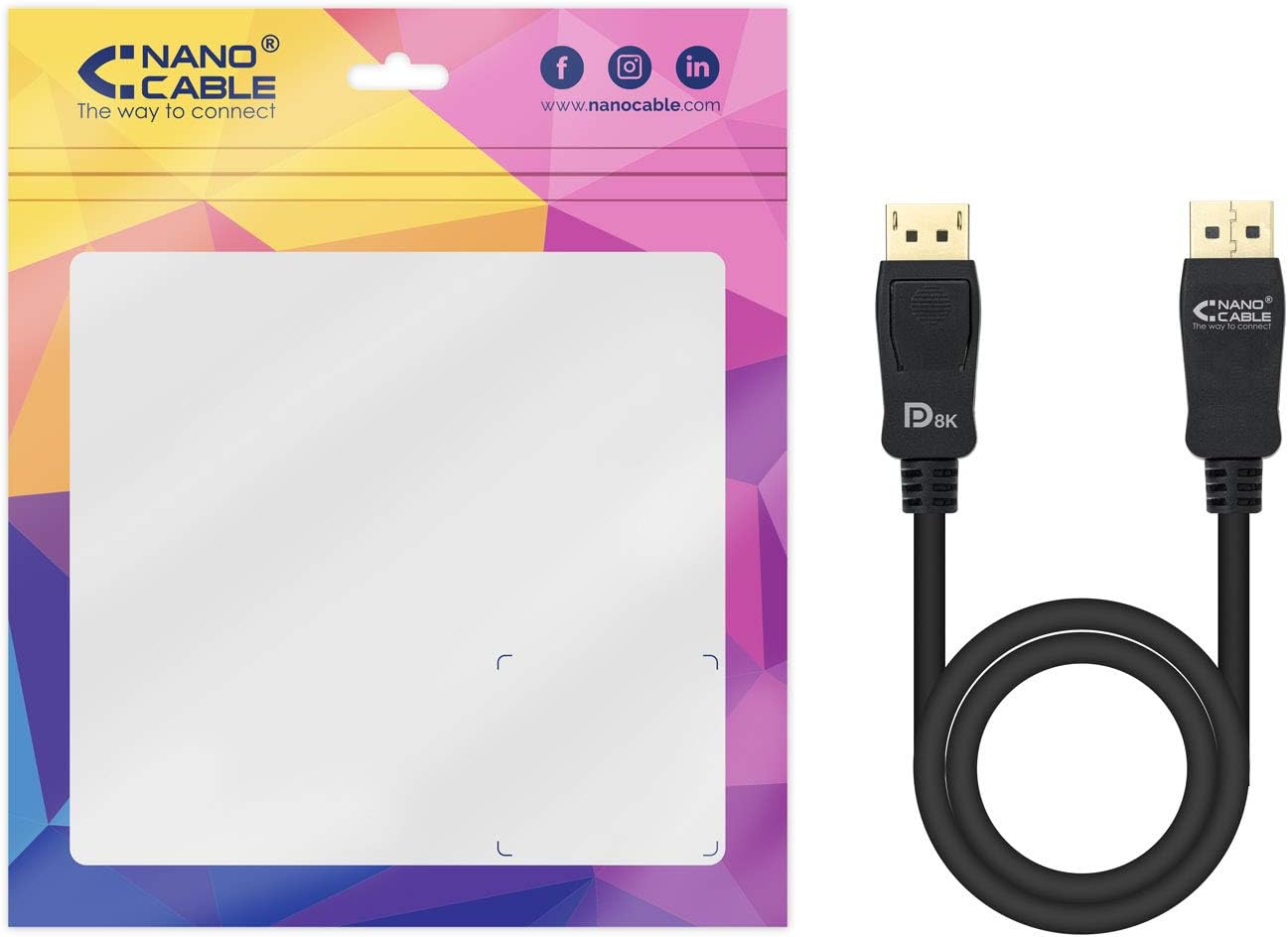 Cabo DisplayPort 1.4 8K Nanocable 10.15.2502/ DisplayPort Macho - DisplayPort Macho/ 2m/ Certificado/ Preto - Imagem 7