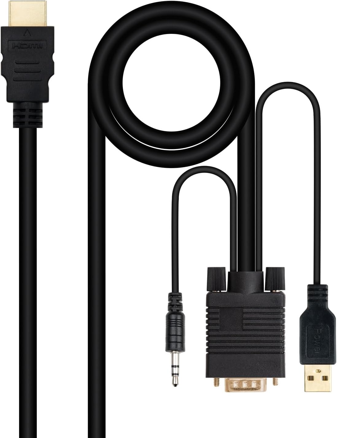Cabo Conversor Nanocable 10.15.4350/ HDMI Macho - VGA Macho - Jack 3.5 Macho - USB Macho/ 1.8m/ Preto