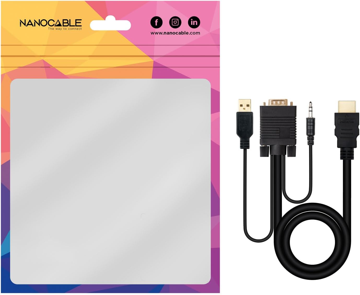 Cabo Conversor Nanocable 10.15.4350/ HDMI Macho - VGA Macho - Jack 3.5 Macho - USB Macho/ 1.8m/ Preto - Imagem 6
