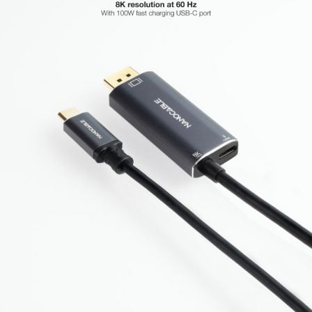 Cabo Conversor Nanocable 10.15.5012/ USB Tipo-C Macho - DisplayPort 8K Macho/ USB Tipo-C Fêmea/ Até 100W/ 1.8m/ Cinzento - Imagem 4