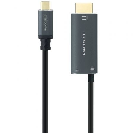 Cabo Conversor Nanocable 10.15.5182/ USB Tipo-C Macho - HDMI 8K Macho/ USB Tipo-C Fêmea/ Até 100W/ 1.8m/ Preto