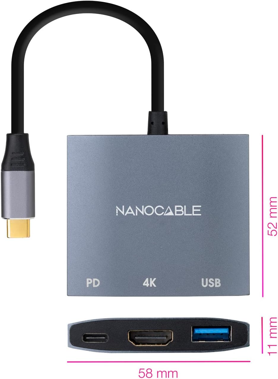 Conversor Nanocable 10.16.4306 USB Tipo-C/ HDMI 4K Fêmea - USB Fêmea - USB Tipo-C PD/ 15cm/ Cinzento - Imagem 2
