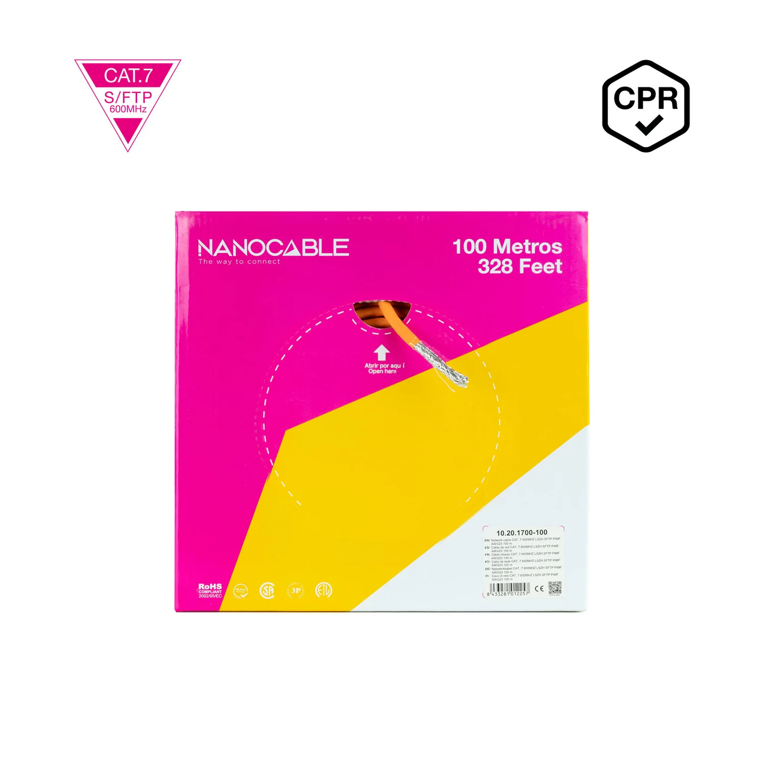 Bobina de Cabo Nanocable Cat.7 SFTP PIMF AWG23 100m LSZH 600MHz Laranja - Imagem 3