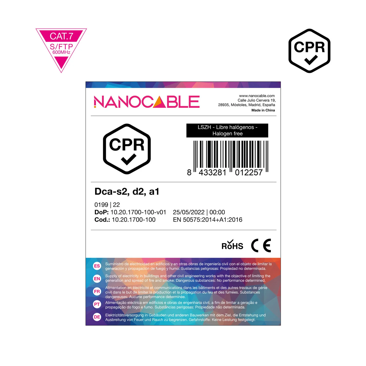 Bobina de Cabo Nanocable Cat.7 SFTP PIMF AWG23 100m LSZH 600MHz Laranja - Imagem 6