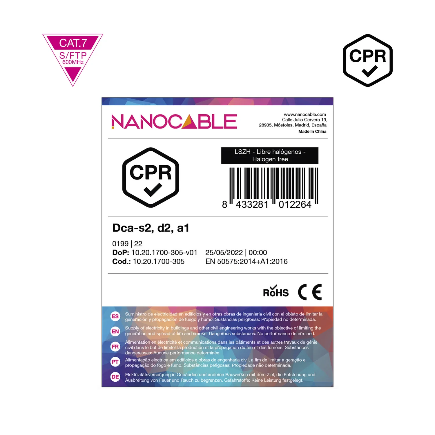 Bobina de Cabo de Rede Nanocable Cat.7 SFTP PIMF AWG23 305m LSZH Laranja - Imagem 5