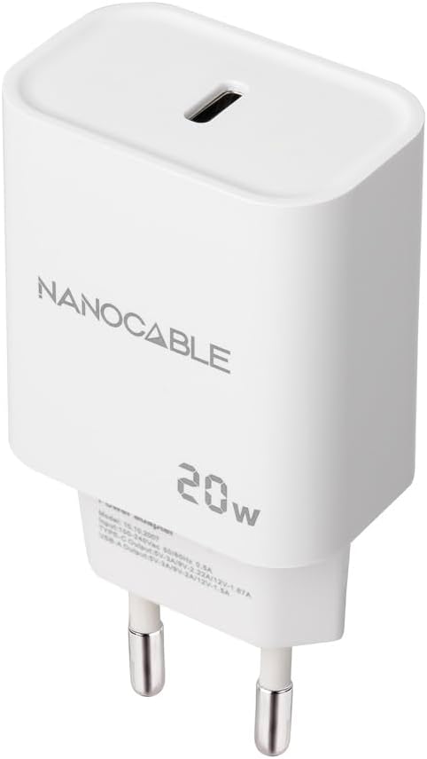 Carregador de Parede Nanocable 10.10.2005/ 1xUSB Tipo-C/ 20W/ Branco