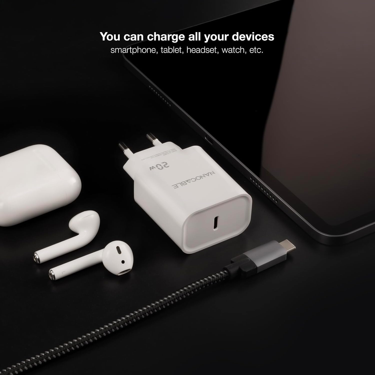 Carregador de Parede Nanocable 10.10.2005/ 1xUSB Tipo-C/ 20W/ Branco - Imagem 3