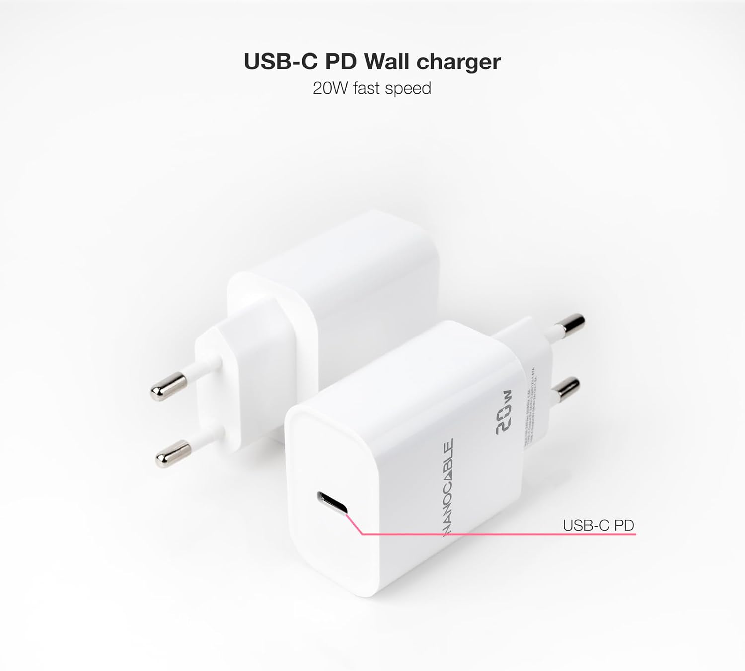 Carregador de Parede Nanocable 10.10.2005/ 1xUSB Tipo-C/ 20W/ Branco - Imagem 2