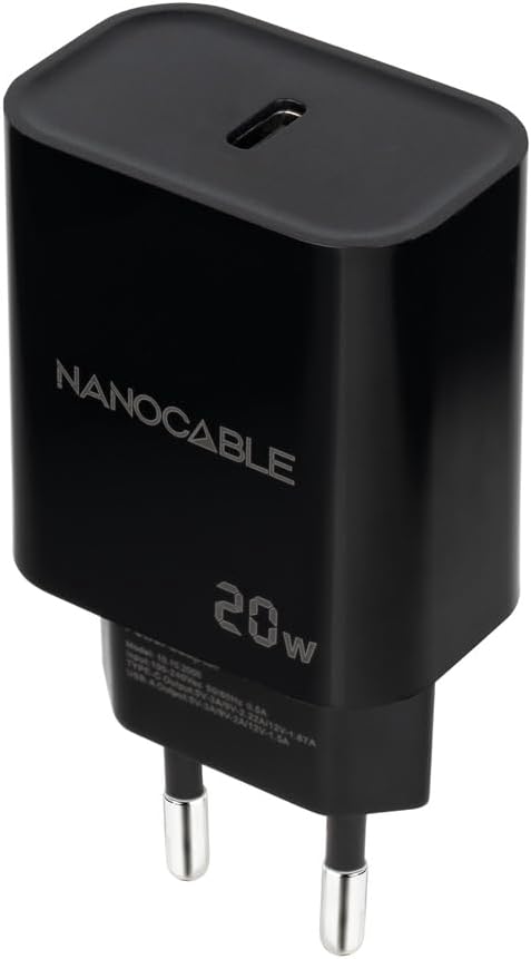 Carregador de Parede Nanocable 10.10.2006/ 1xUSB Tipo-C/ 20W/ Preto