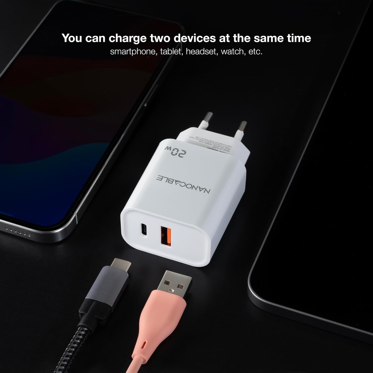 Carregador de Parede Nanocable 10.10.2007/ 1xUSB/ 1xUSB Tipo-C/ 20W/ Branco - Imagem 3