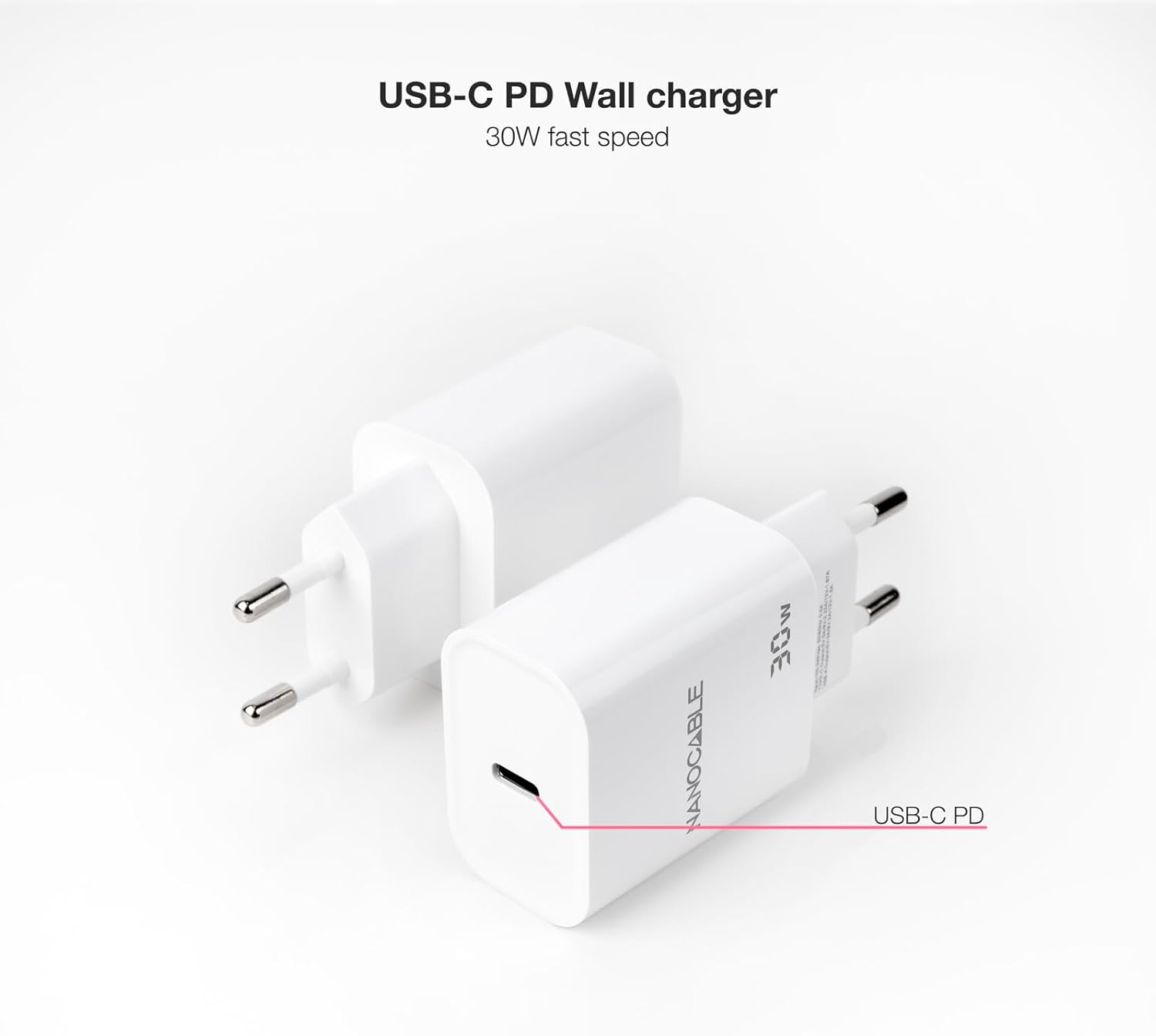 Carregador de Parede Nanocable 10.10.2009/ 1xUSB Tipo-C/ 30W/ Branco - Imagem 2