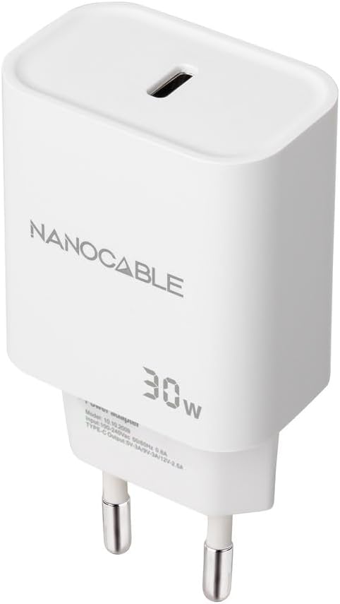 Carregador de Parede Nanocable 10.10.2009/ 1xUSB Tipo-C/ 30W/ Branco