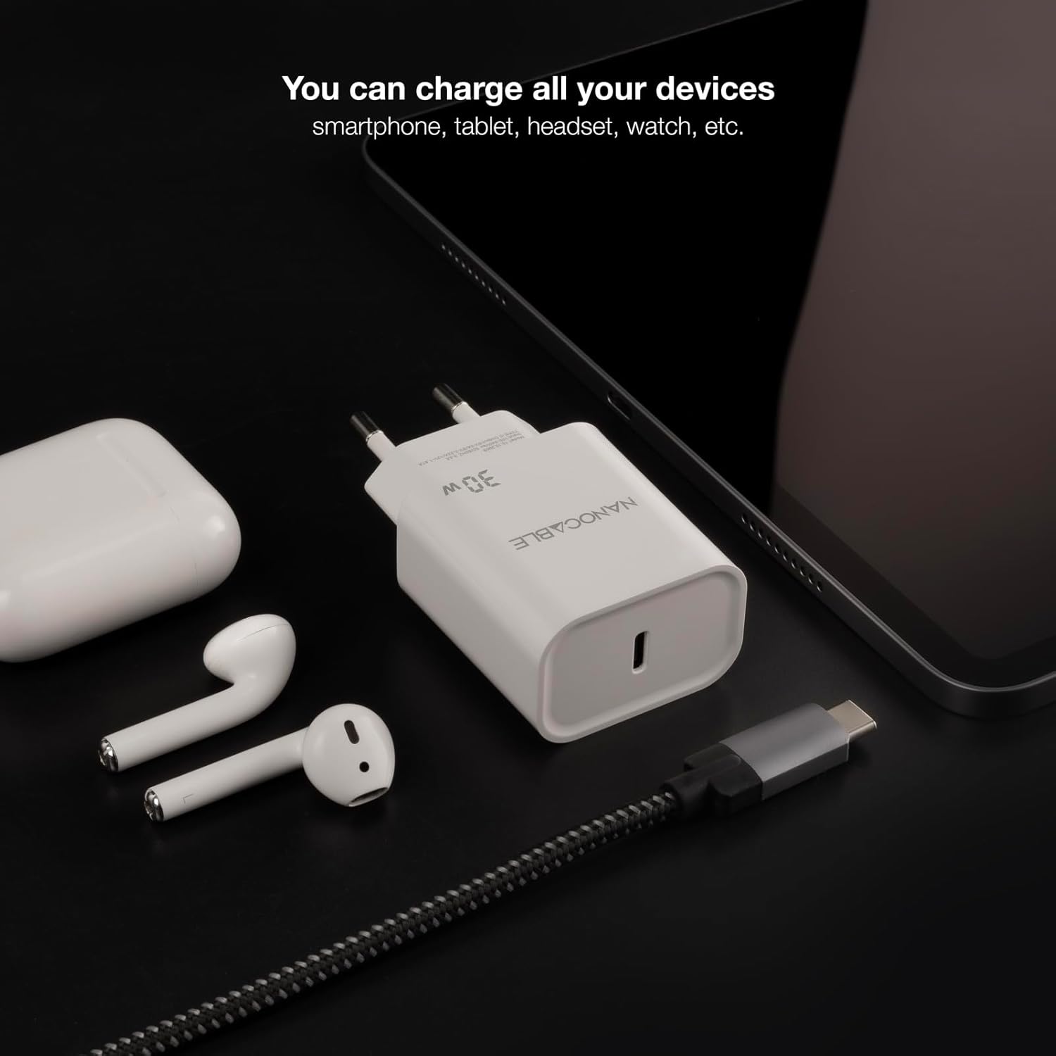 Carregador de Parede Nanocable 10.10.2009/ 1xUSB Tipo-C/ 30W/ Branco - Imagem 3
