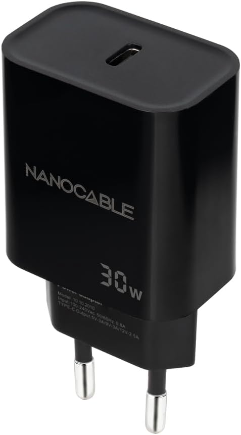 Carregador de Parede Nanocable 10.10.2010/ 1xUSB Tipo-C/ 30W/ Preto