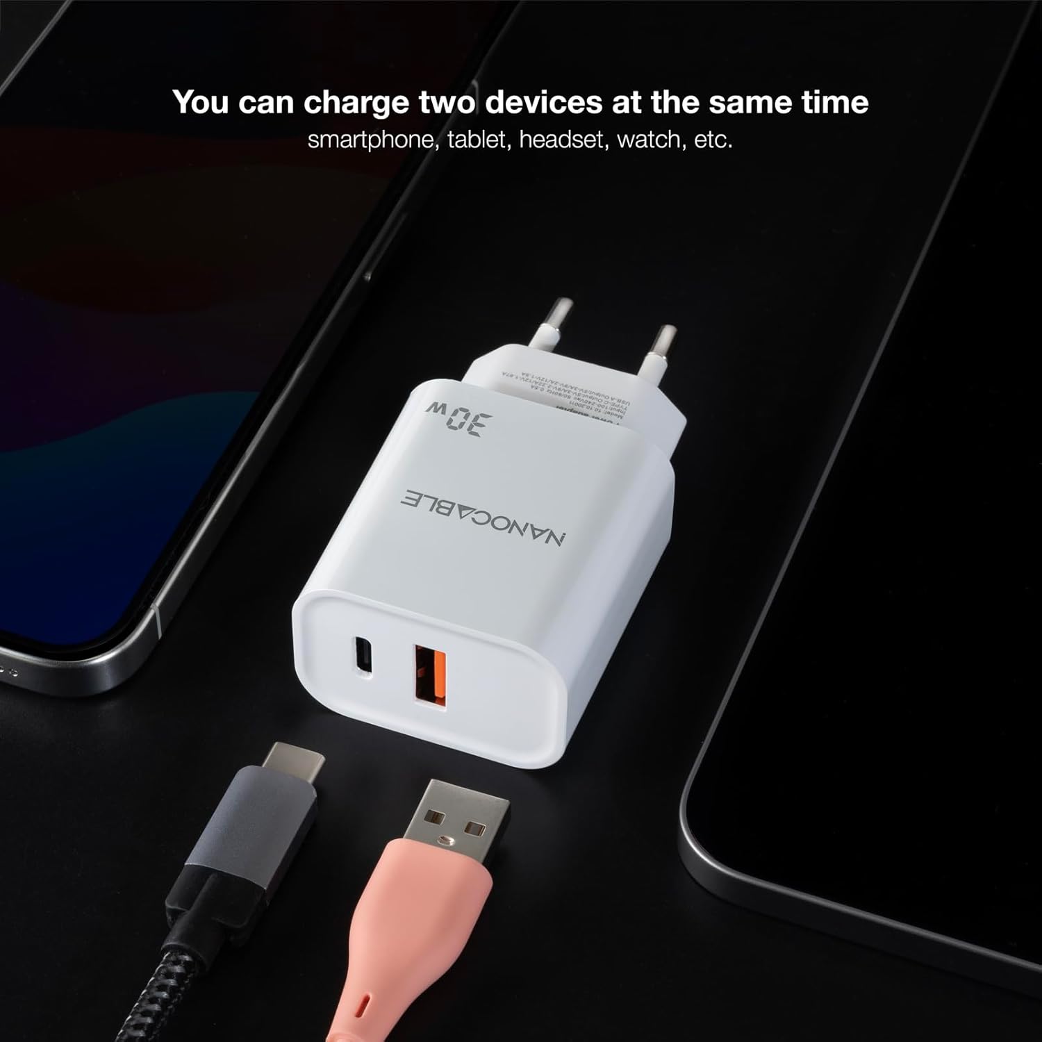 Carregador de Parede Nanocable 10.10.2011/ 1xUSB/ 1xUSB Tipo-C/ 30W/ Branco - Imagem 3