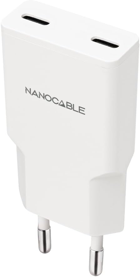 Carregador de Parede Nanocable 10.10.2023/ 2xUSB Tipo-C/ 20W/ Branco