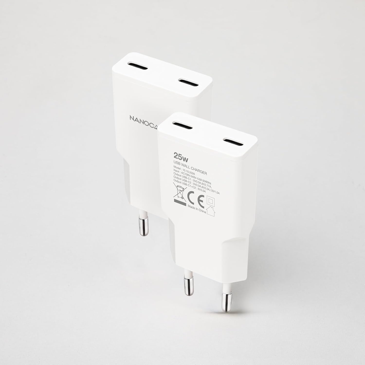 Carregador de Parede Nanocable 10.10.2026/ 2xUSB Tipo-C/ 25W/ Branco - Imagem 2