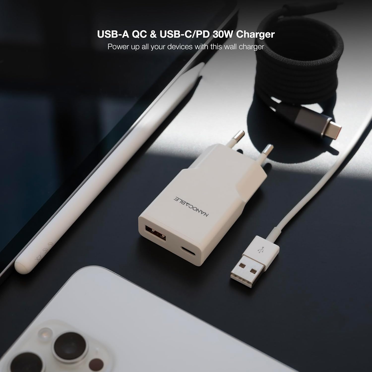 Carregador de Parede Nanocable 10.10.2028/ 1xUSB Tipo-C/ 1xUSB Macho/ 30W/ Branco - Imagem 3