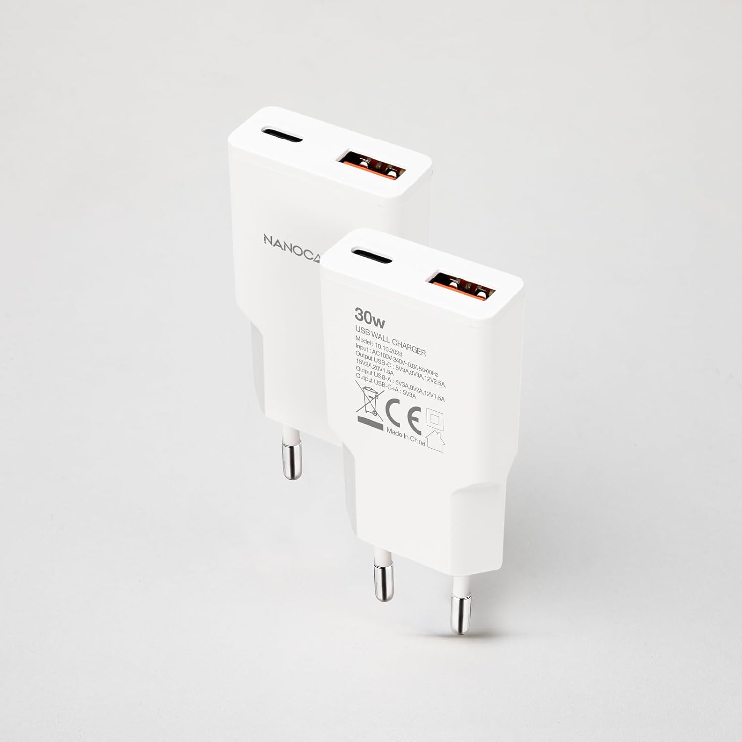 Carregador de Parede Nanocable 10.10.2028/ 1xUSB Tipo-C/ 1xUSB Macho/ 30W/ Branco - Imagem 2