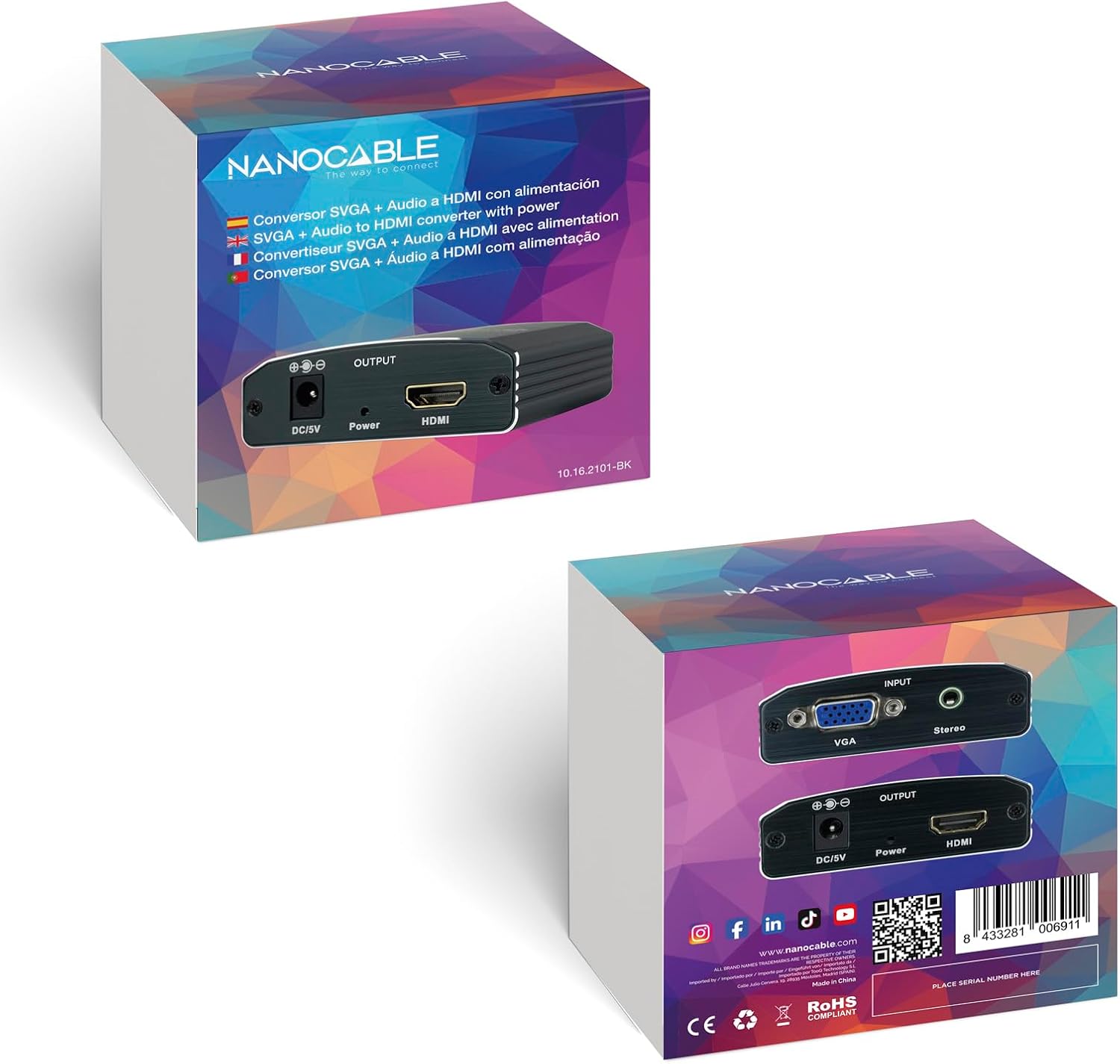 Conversor Nanocable 10.16.2101-BK/ HDMI Fêmea - VGA Fêmea/ Jack 3.5 Fêmea/ 15cm/ Preto - Imagem 6