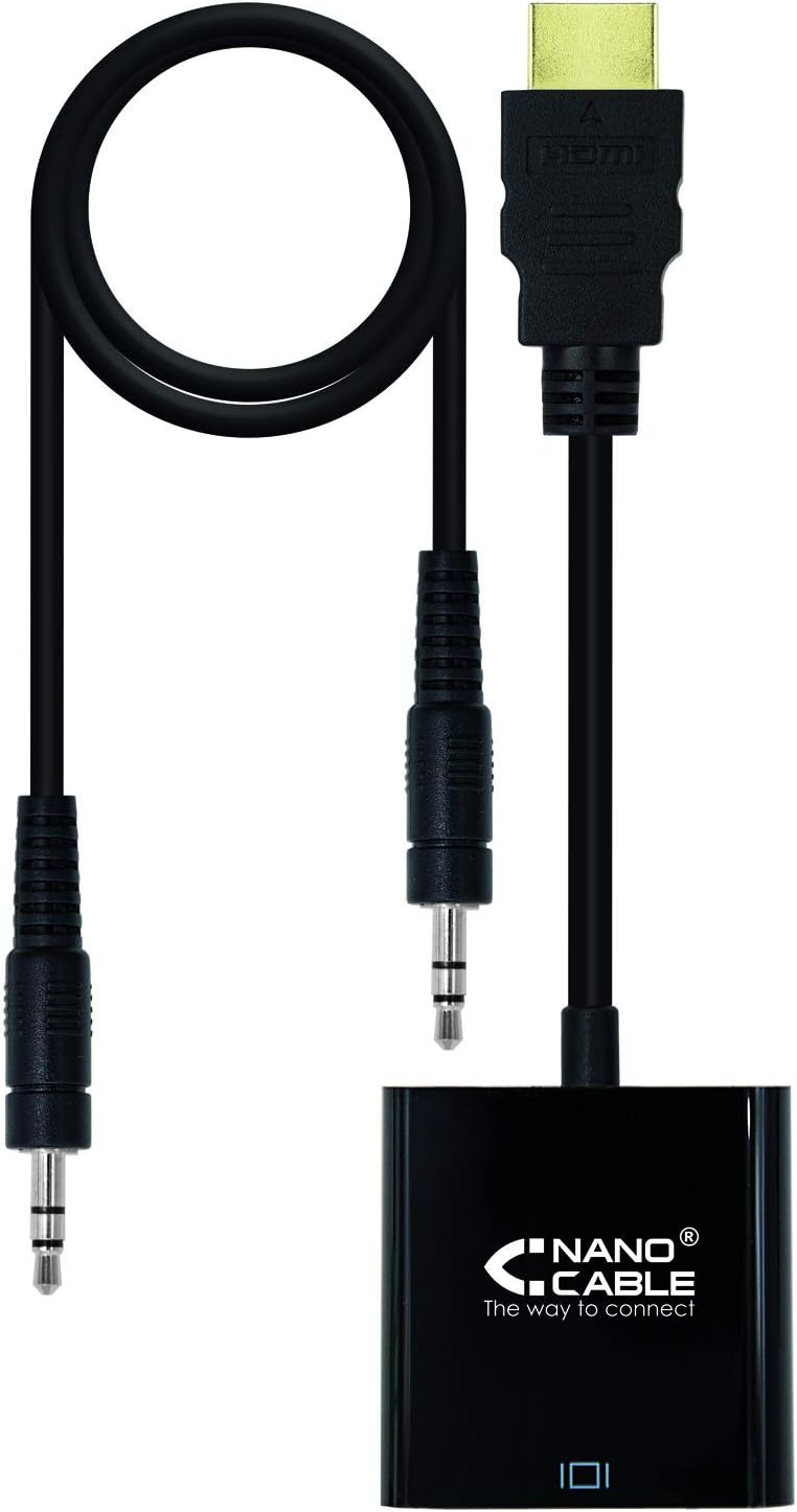 Conversor Nanocable 10.16.2001-BK/ HDMI Macho - VGA Fêmea/ Jack 3.5 Fêmea/ 10cm/ Preto