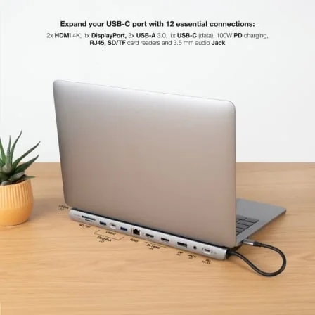 Docking Station Nanocable 10.16.1012 USB-C 3.1 2xHDMI 4K DisplayPort RJ45 3xUSB 3.0 SD/TF PD 100W Cinzento - Imagem 4