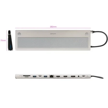Docking Station Nanocable 10.16.1012 USB-C 3.1 2xHDMI 4K DisplayPort RJ45 3xUSB 3.0 SD/TF PD 100W Cinzento - Imagem 2