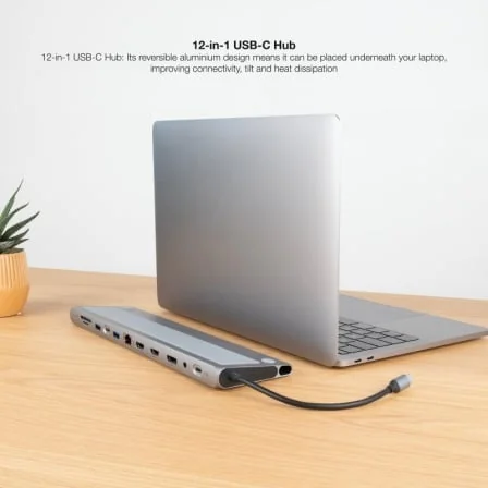 Docking Station Nanocable 10.16.1012 USB-C 3.1 2xHDMI 4K DisplayPort RJ45 3xUSB 3.0 SD/TF PD 100W Cinzento - Imagem 3